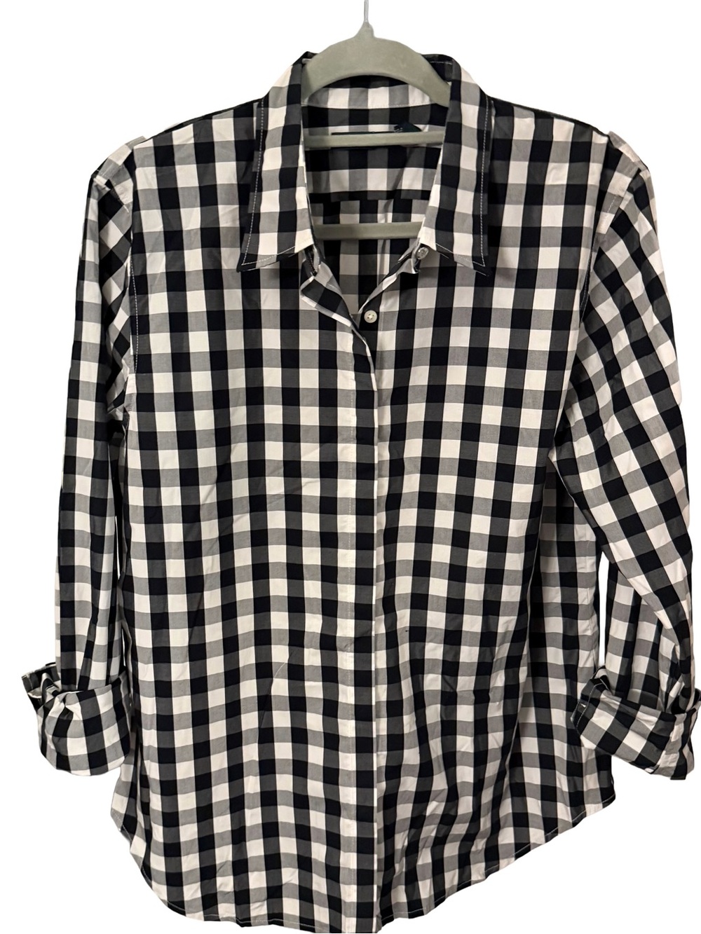 Lauren Ralph Lauren Women Button Down Shirt Black / White Gingham Sz L NWOT